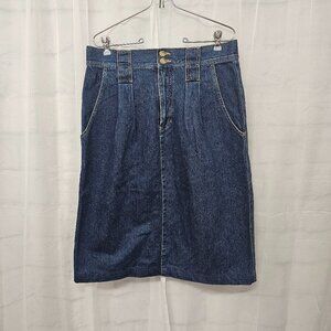 Vintage Chaus Blue Denim A-line Skirt Pleated Casual Boho 16